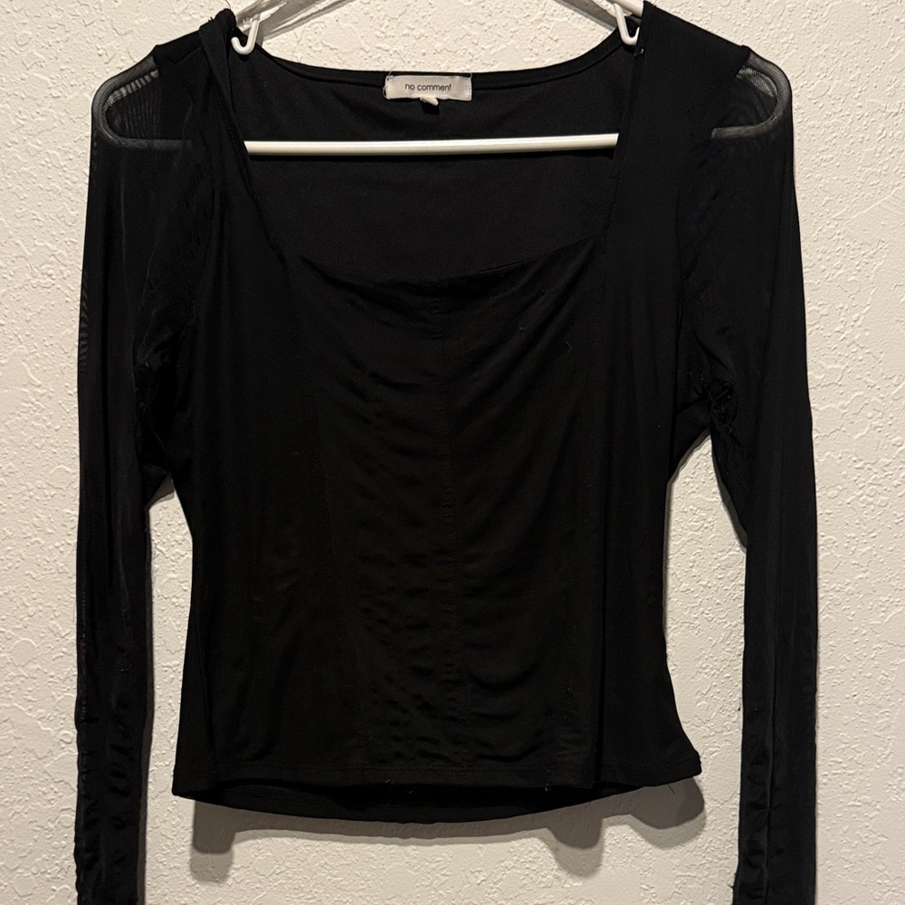 No Comment Black Long Sleeve Mesh Top M | Sheer Sleeve Goth Night Club Sultry